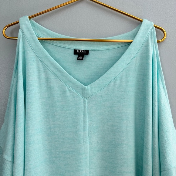 A.N.A. MINT BLOUSE WITH V-NECK AND COLD SHOULDERS - Picture 2 of 6